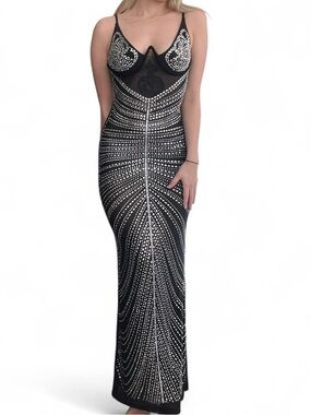 Black Embellished Maxi Dress with Sparkle Detail